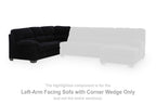 Black left-arm facing sofa with corner wedge, highlighted sectional piece