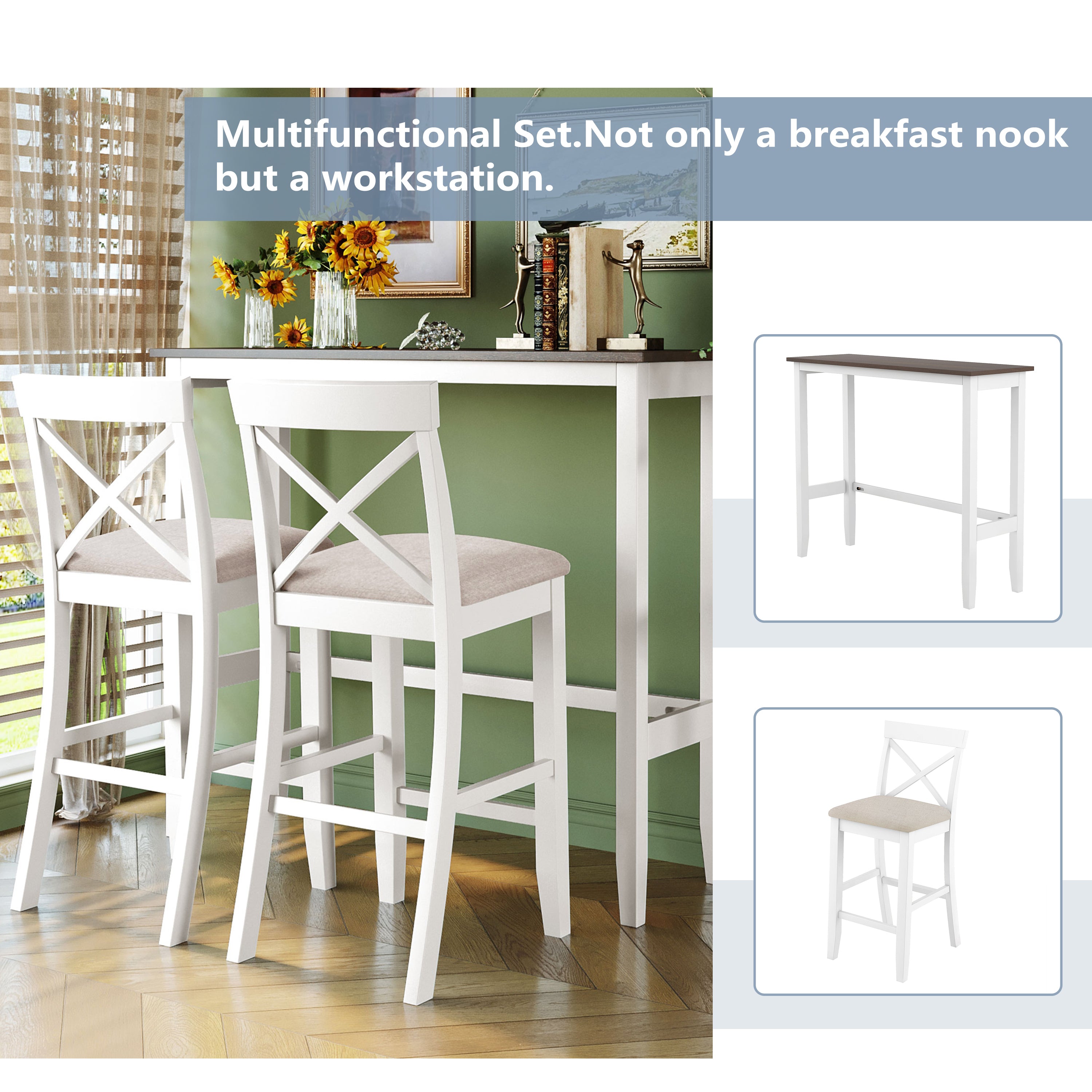 Farmhouse 48" Bar Height Dining Set (Cherry+White)