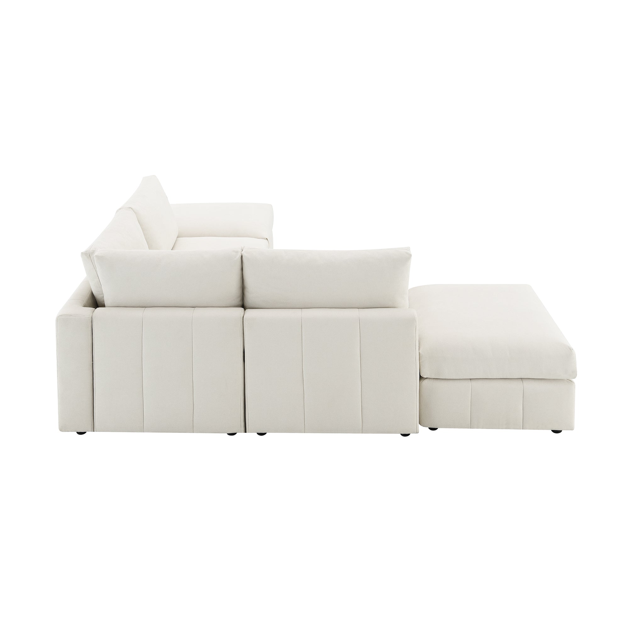Modern Sectional Sofa with Vertical Stripes & Convertible Ottomans