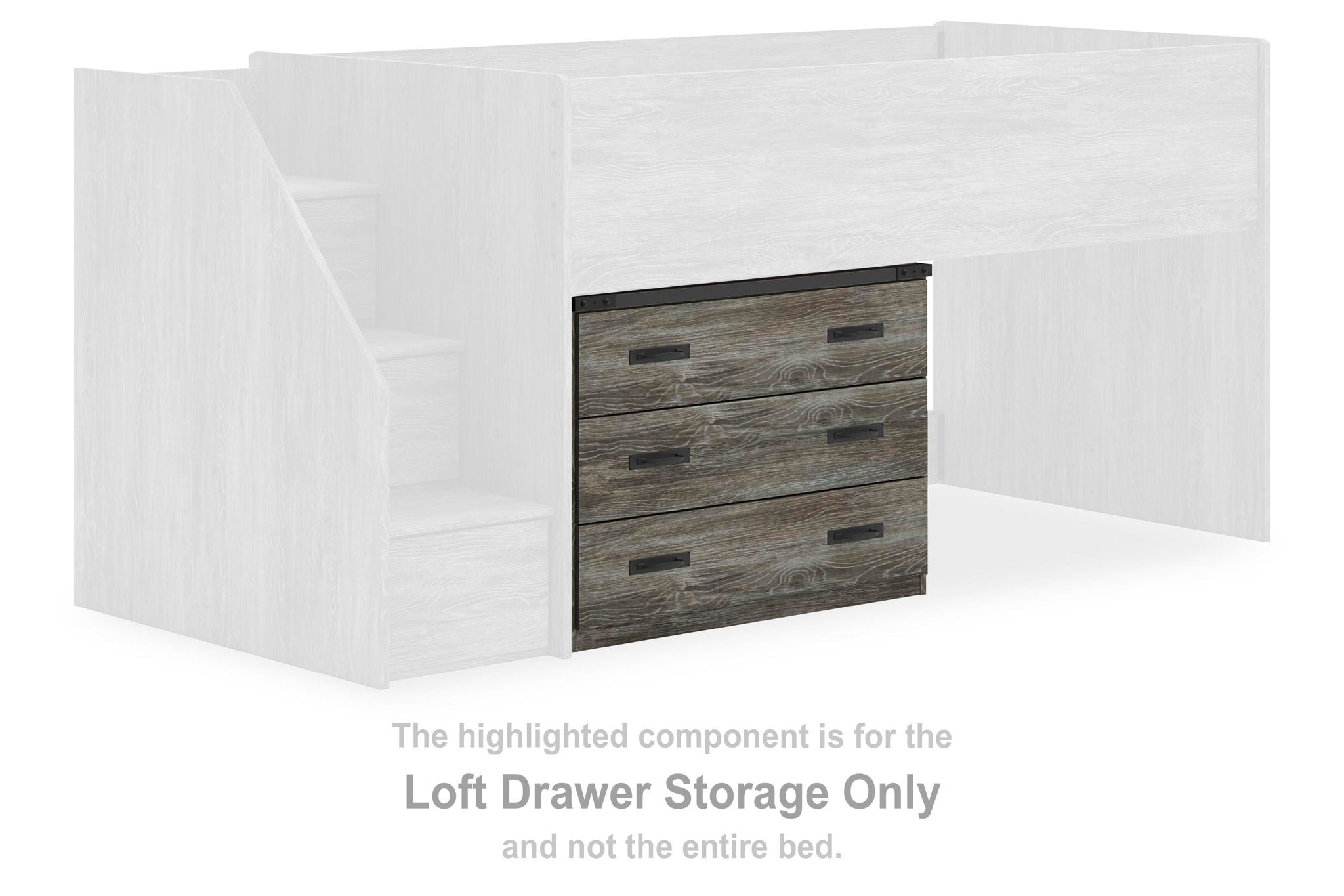 Gray loft-style drawer storage cabinet with three front drawers