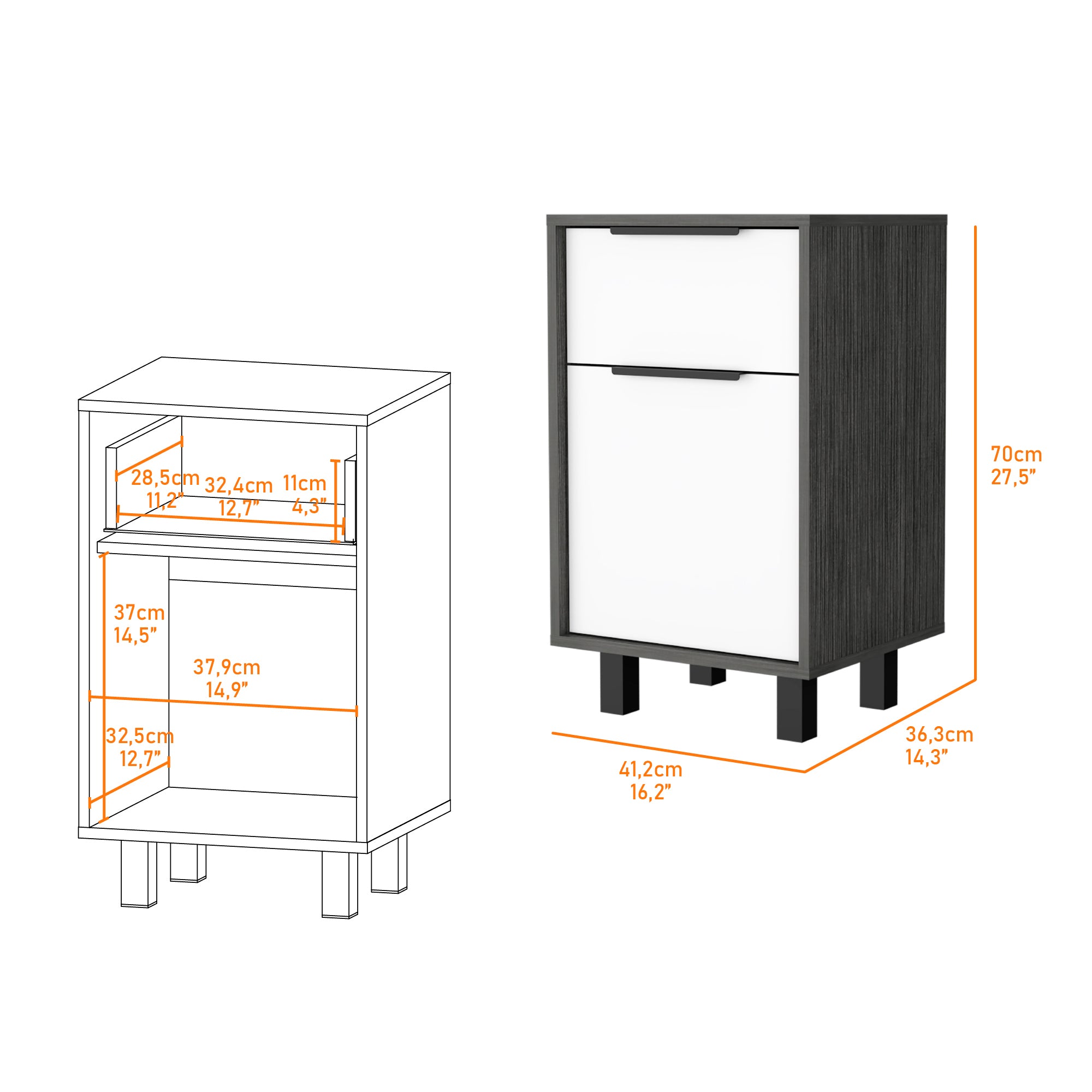 Kaia Z Nightstand - Oak/White - 1 Drawer, 1 Cabinet