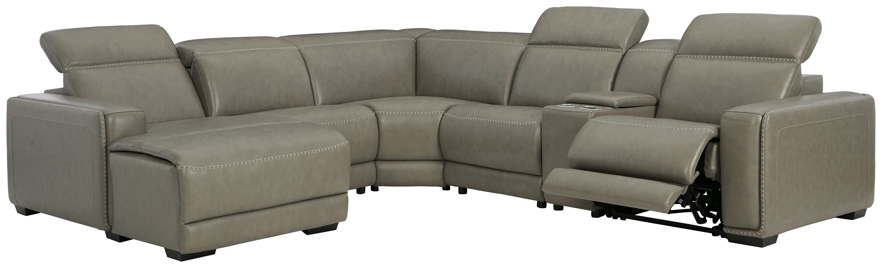 Correze Gray Leather Power Reclining Sectional