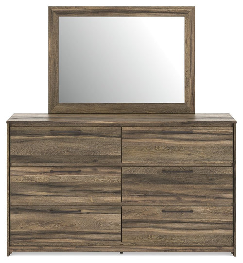 Elbrim panel bedroom set dresser with mirror, dark brown wood grain