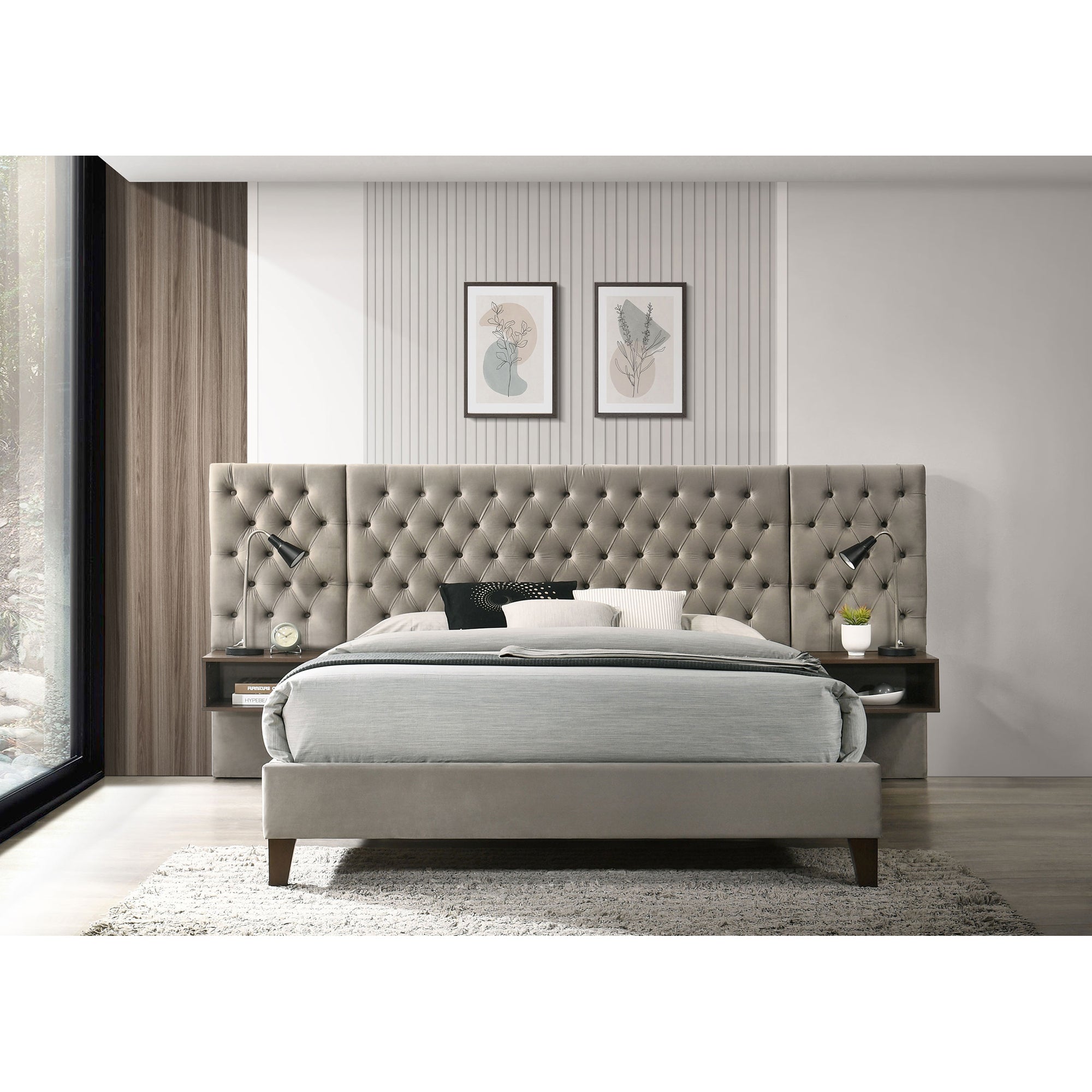 Kiah Light Brown Eastern King Platform Bed for Modern Bedroom Style