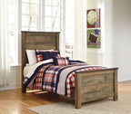 Brown twin panel bed rails, part of a wooden bed frame