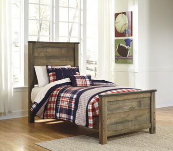 Brown twin panel bed rails, part of a wooden bed frame