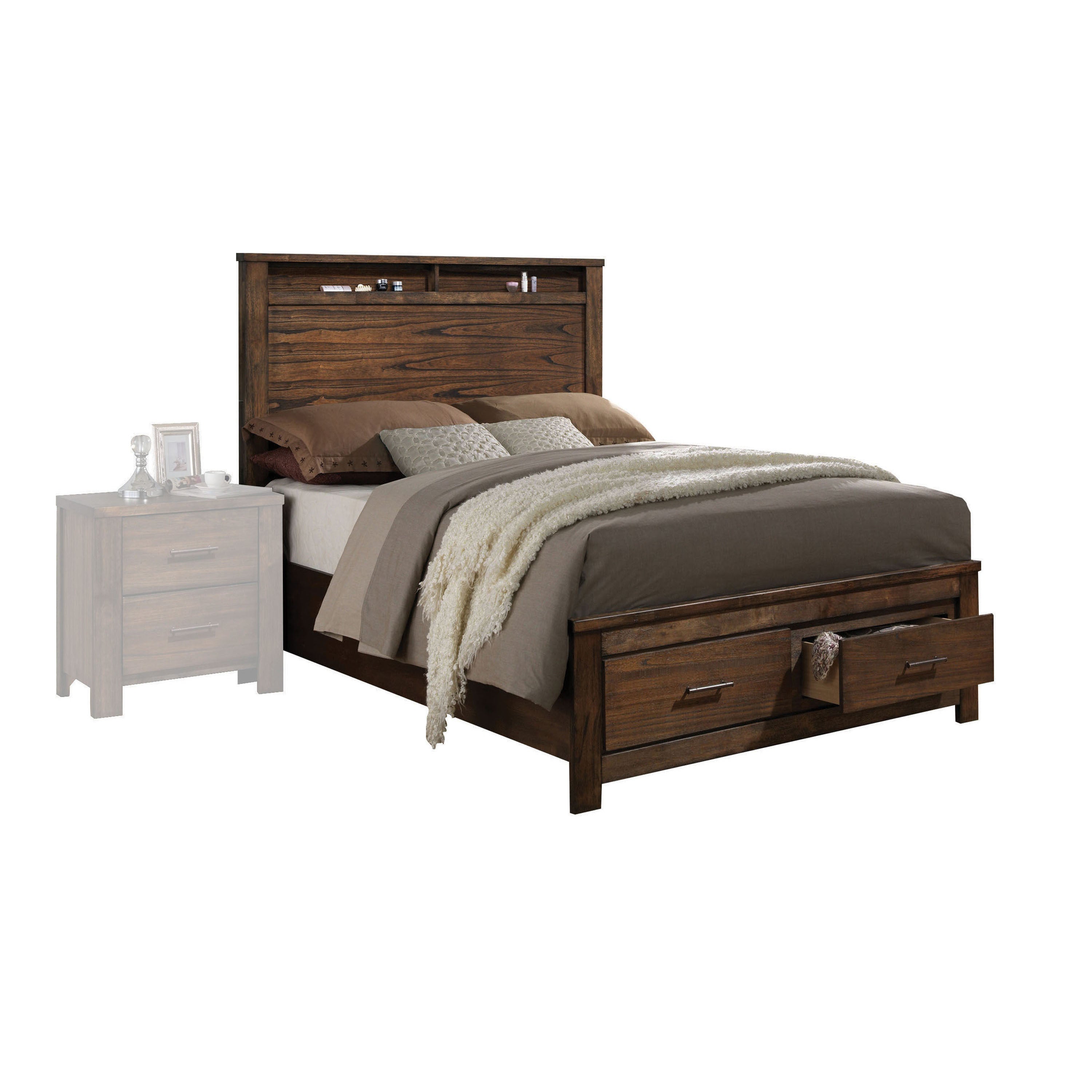 Elegant Oak Queen Bed with Storage | Durable Wooden Bedroom Furniture
