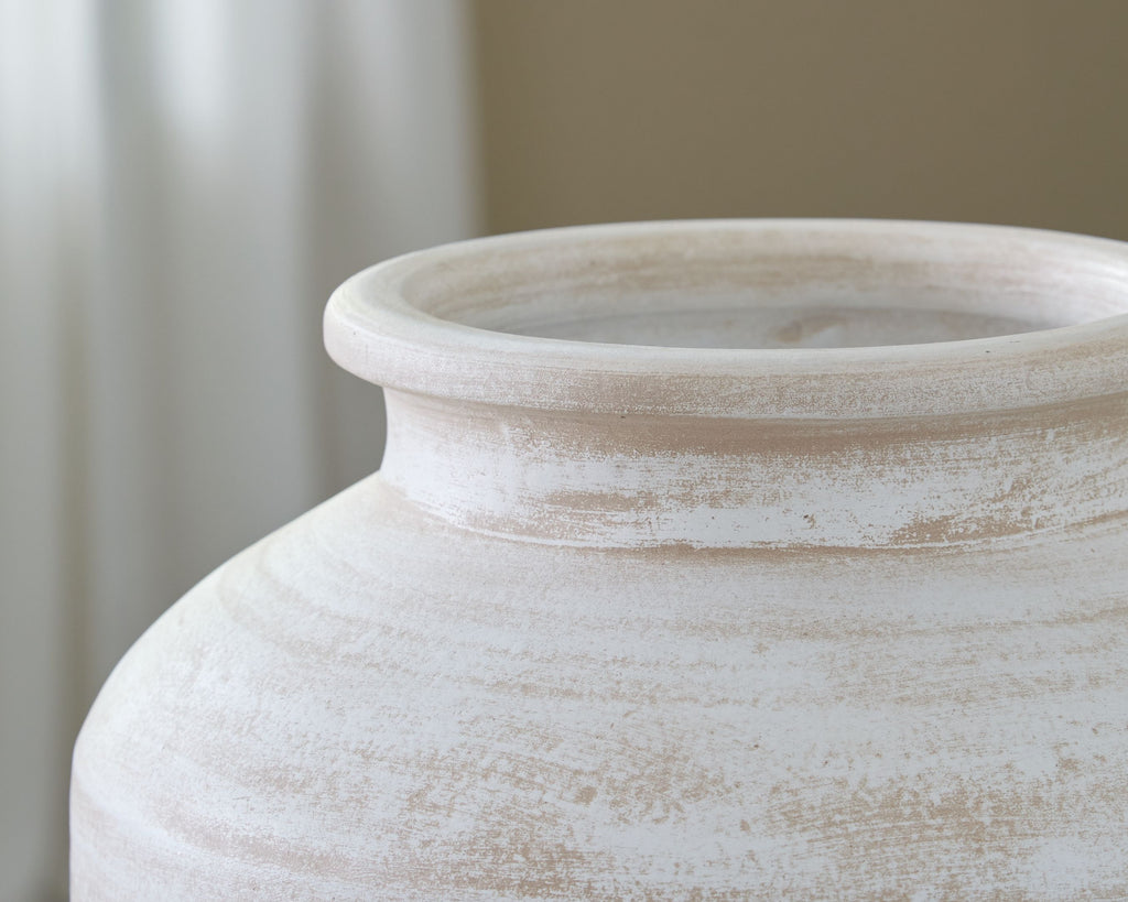 White ceramic vase rim and upper neck with smooth, slightly speckled glaze
