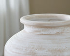 White ceramic vase rim and upper neck with smooth, slightly speckled glaze