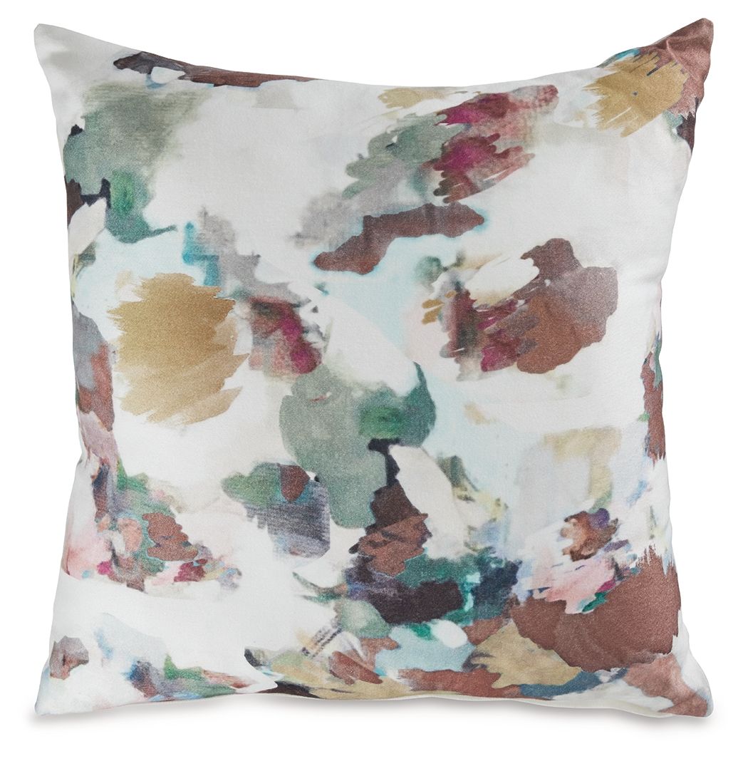 Herston square throw pillow with multicolor watercolor pattern on white background