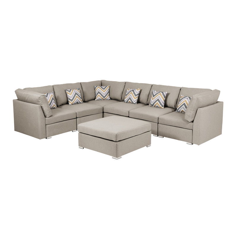 Amira - Fabric Reversible Modular Sectional Sofa With Ottoman And Pillows