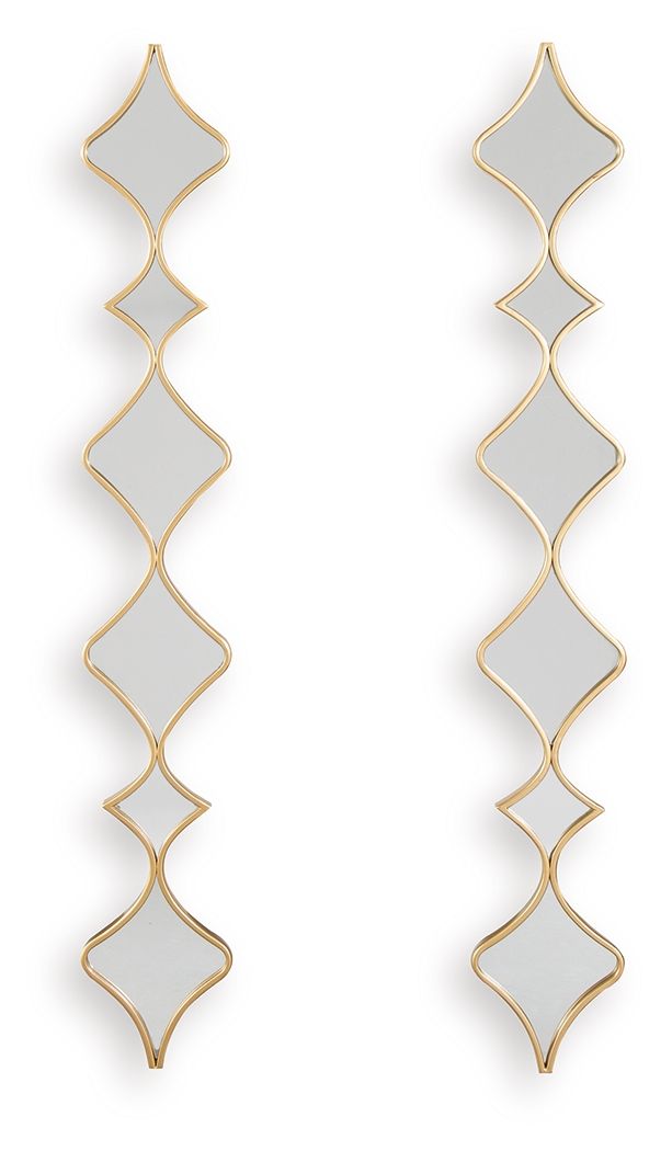 Gold accent mirror set of two vertical diamond-frame mirrors with gray reflective glass