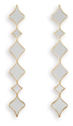 Gold accent mirror set of two vertical diamond-frame mirrors with gray reflective glass