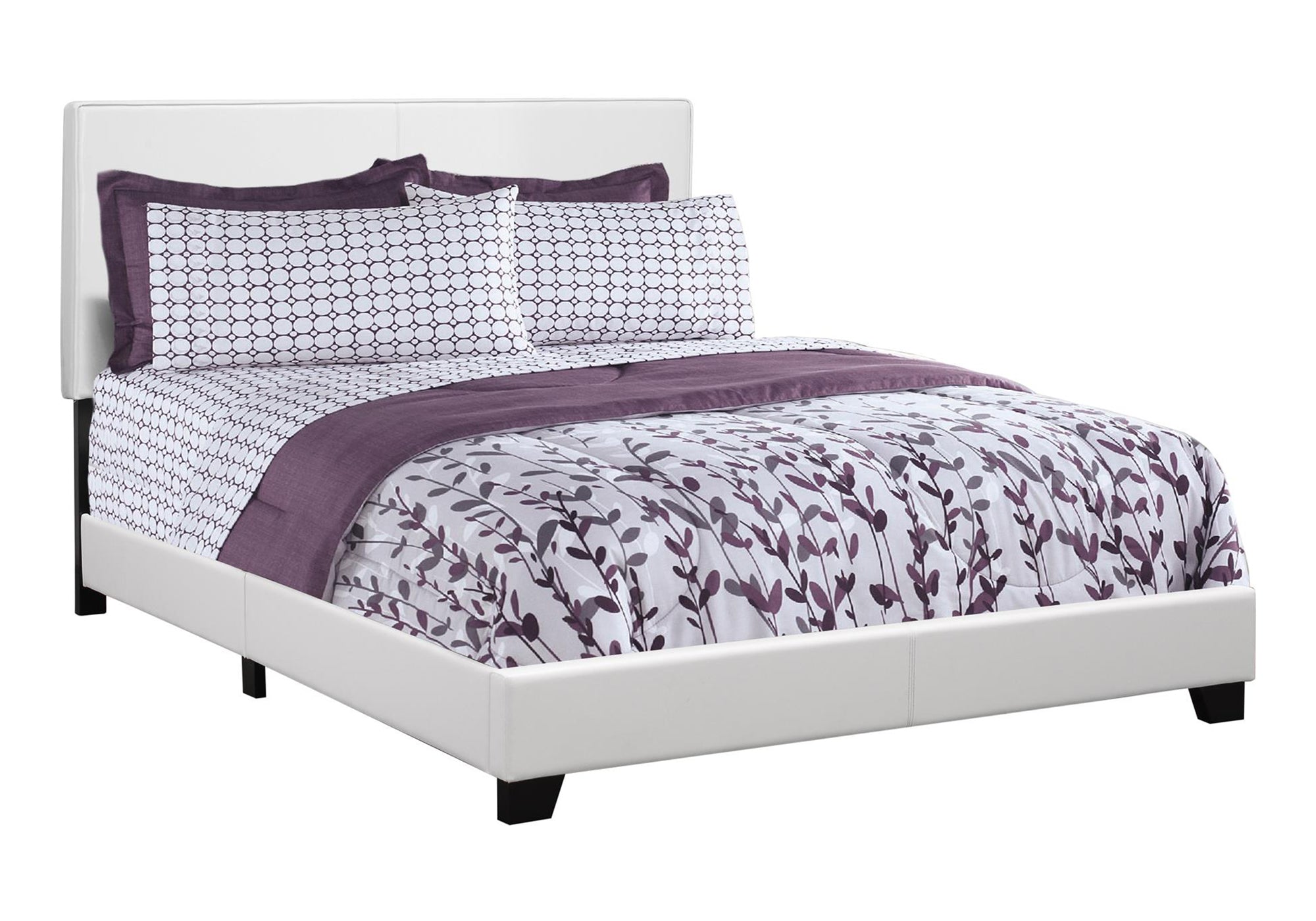 White Leather Queen Bed: Upholstered & Transitional
