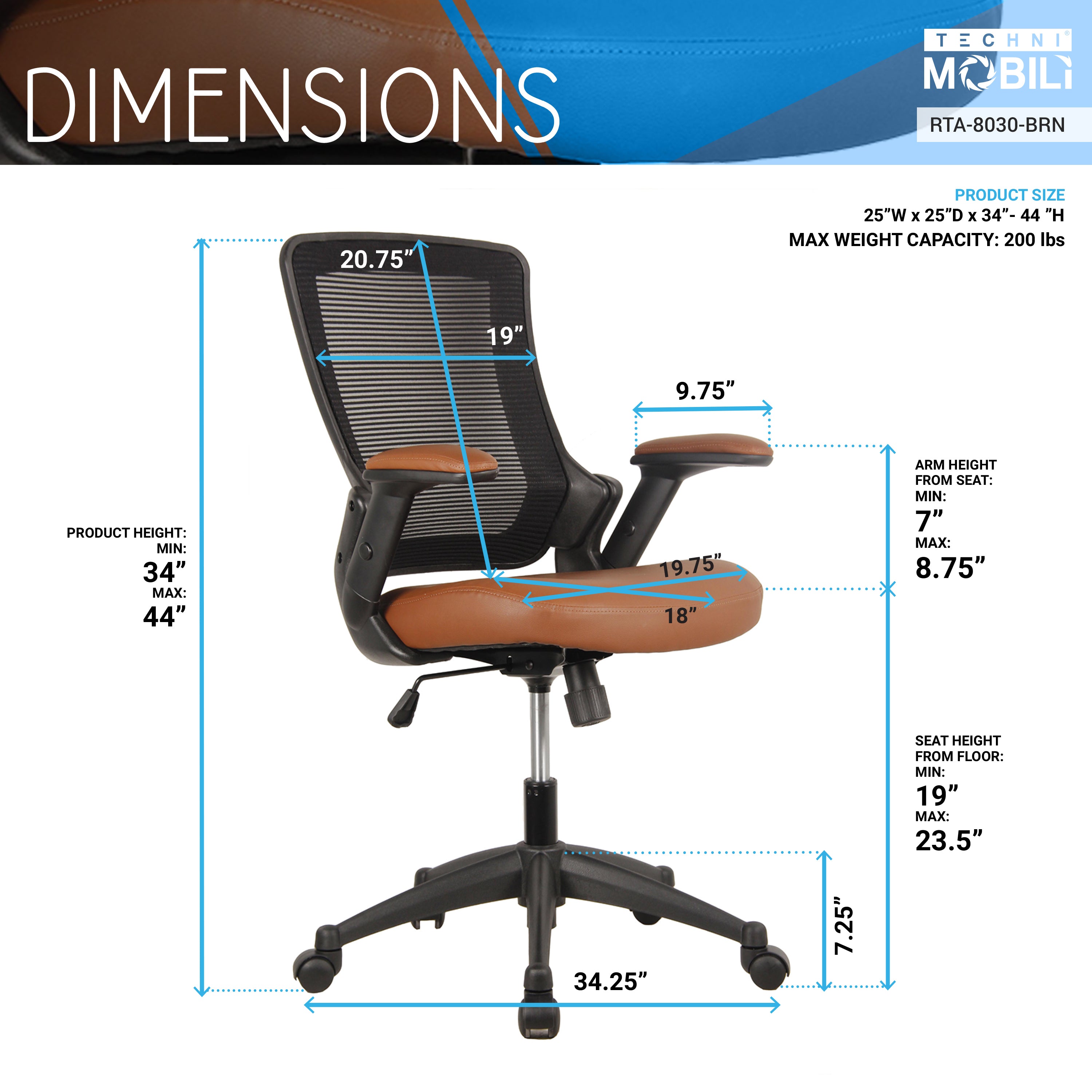 Mid-Back Mesh Task Chair - Brown