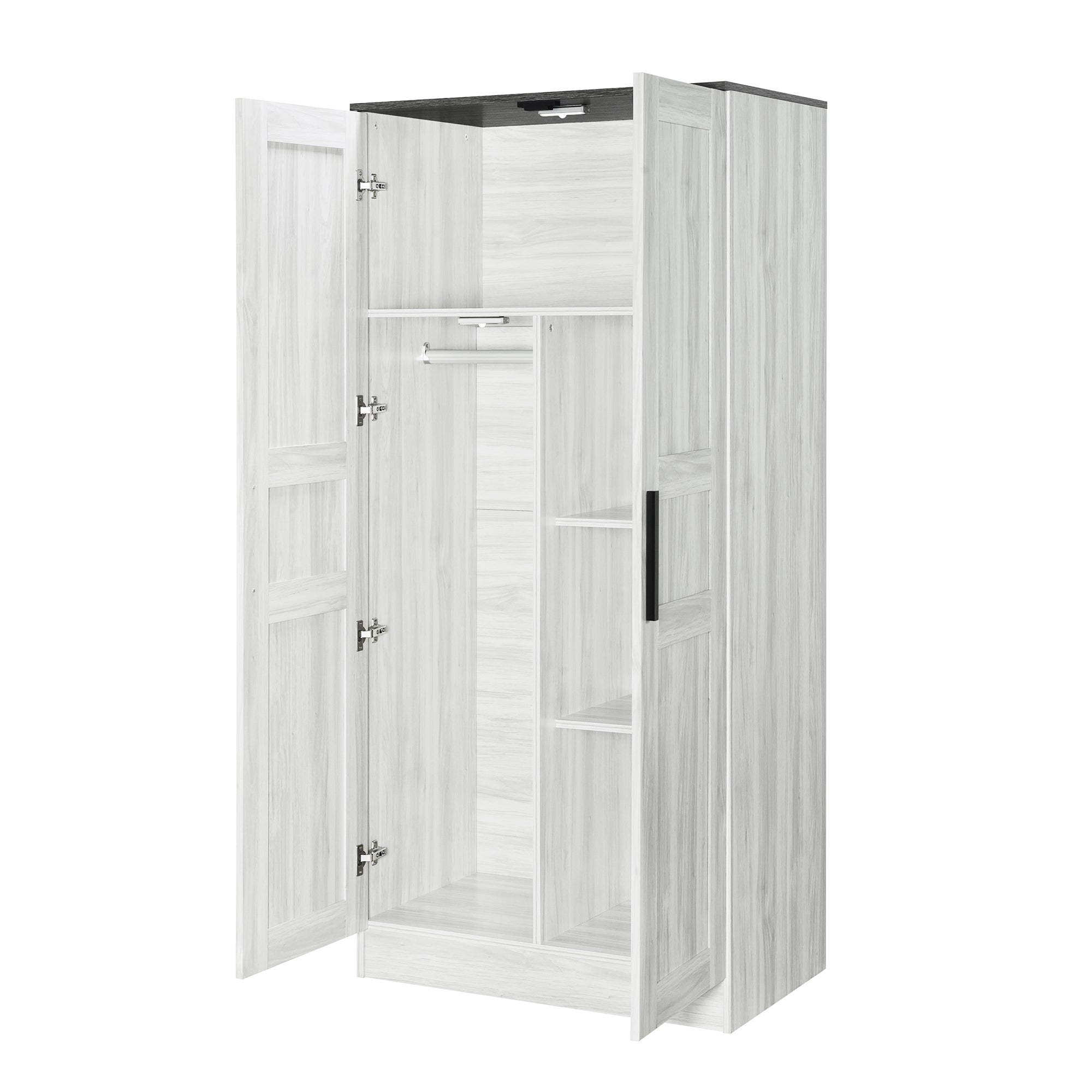 Modern 2-Door Wardrobe Armoire w/ LED - Grey