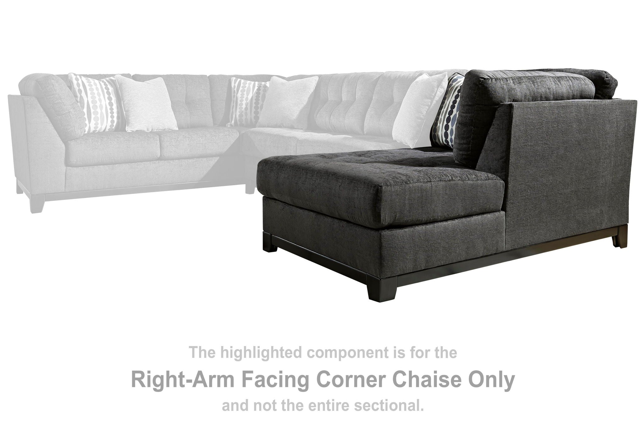RAF corner chaise in dark gray fabric with chaise ottoman extension