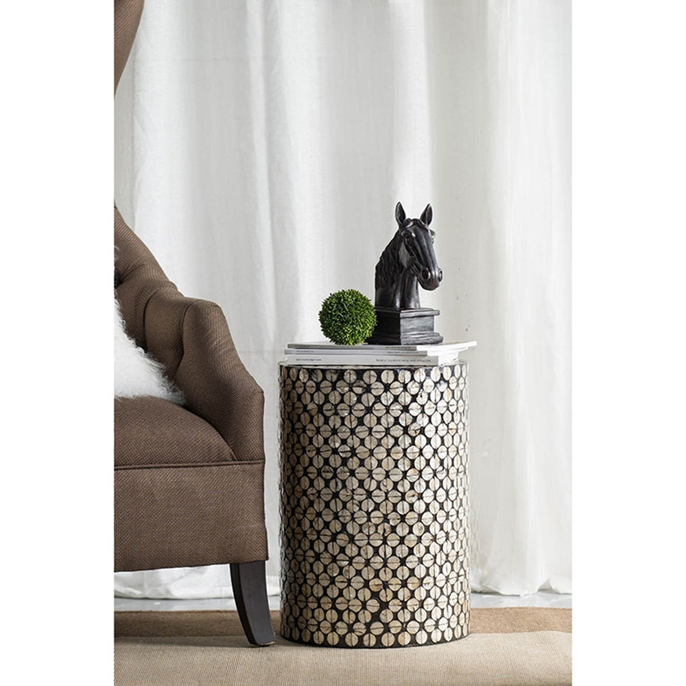 Cylindrical Capiz Garden Stool & Accent Side Table Black/Gold