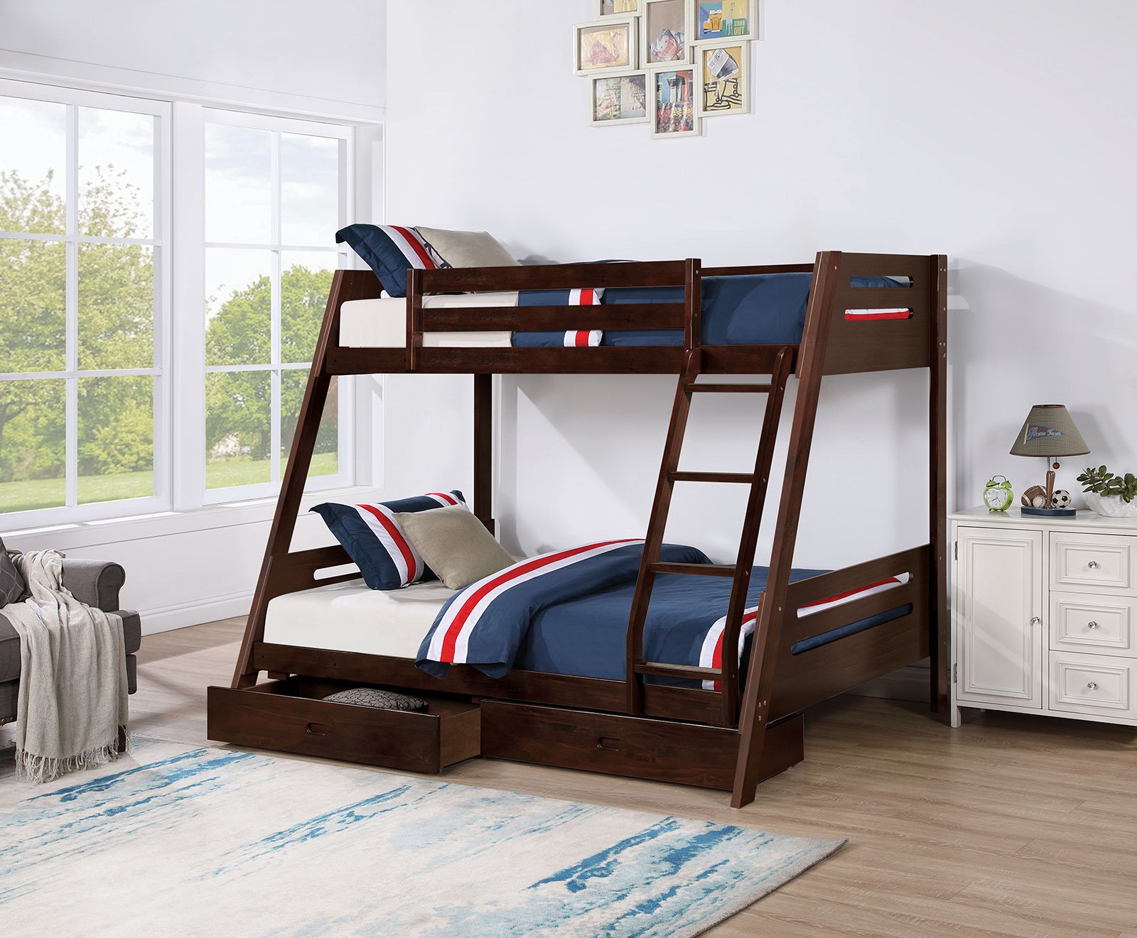 Espresso Transitional Bunk Bed: Drawers & Angled Ladder