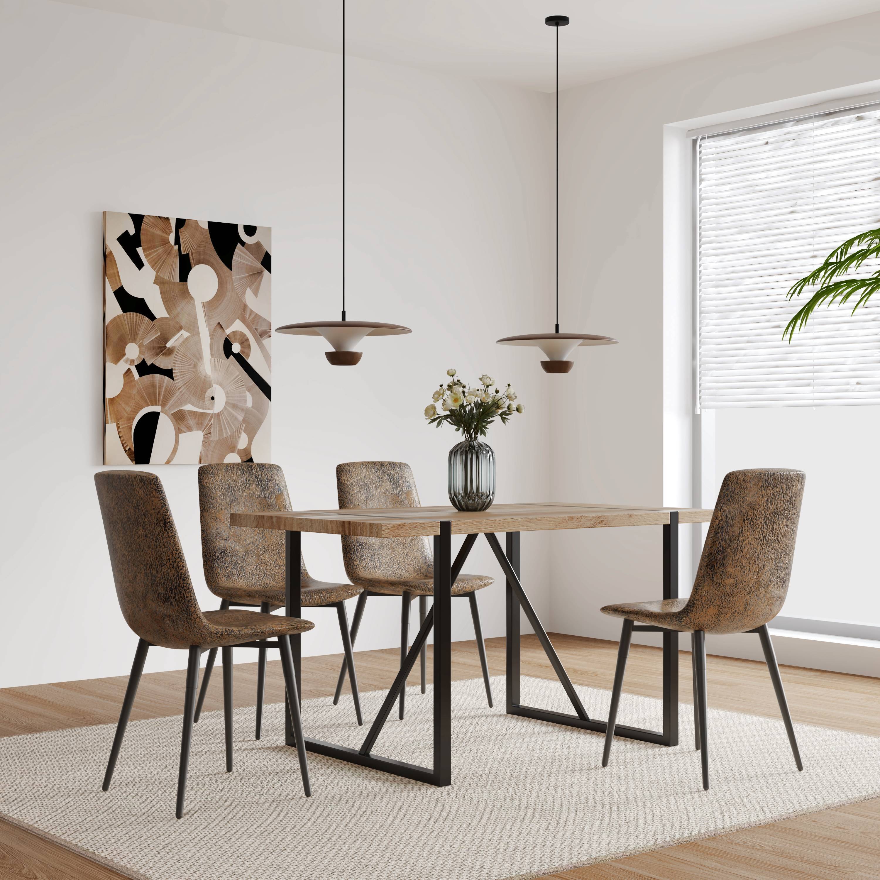 55" MDF Dining Table & 4 Suede Chairs Set