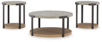 Three round nesting tables with gray tops and light brown wood bases