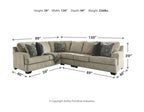 Beige sectional sofa dimensions: H39 in, W130 in, D99 in