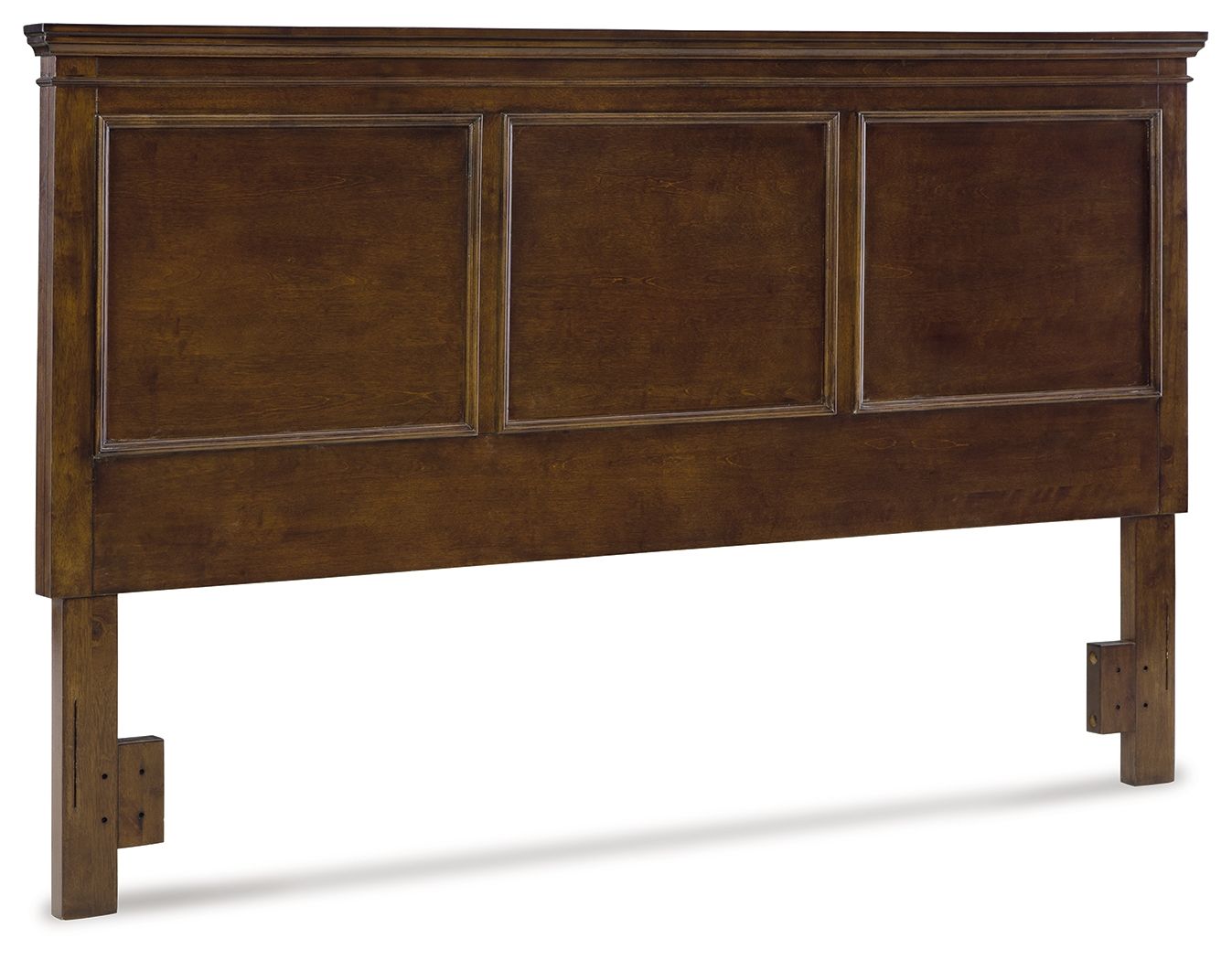 Brown wood panel headboard with three recessed rectangular panels