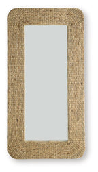 Natural woven floor mirror with rounded rectangular frame