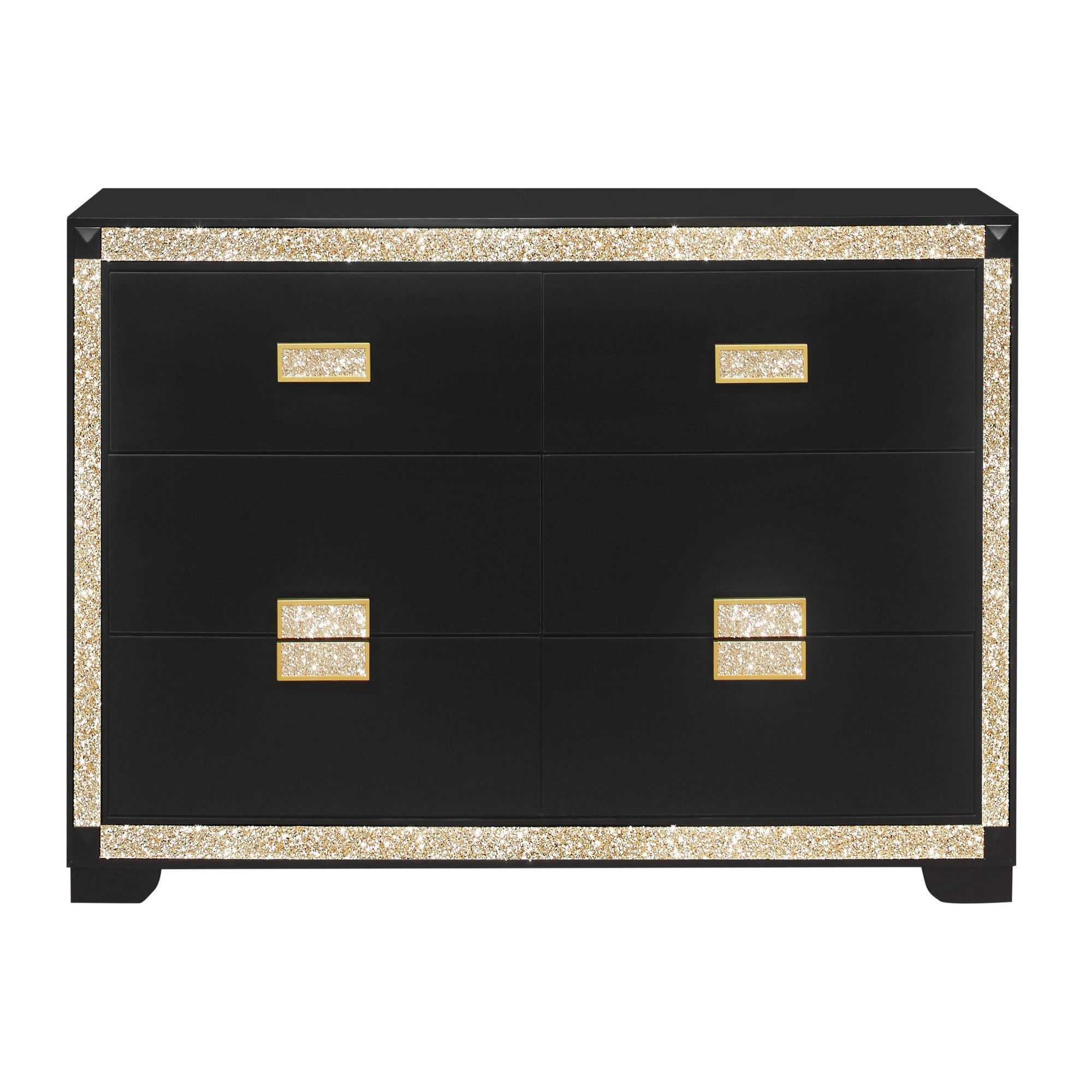 LIVELY Black/Gold Dresser: Glitter, Thick Bar Handles