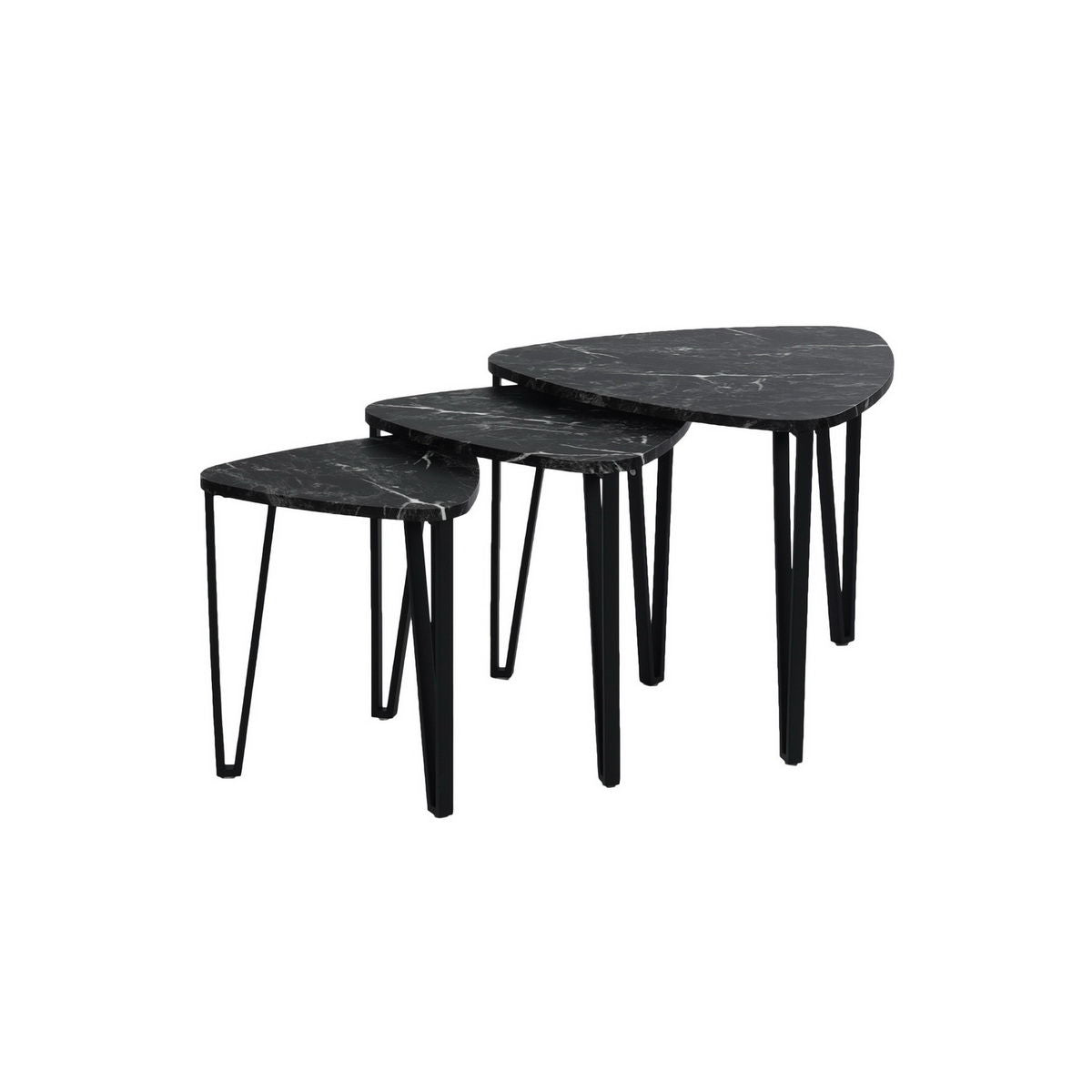 Nesting Coffee Table (Set of 3) End Tables For Living Room, Stacking Side Tables, Wood Look Accent Furniture With Metal Frame - Black Marble