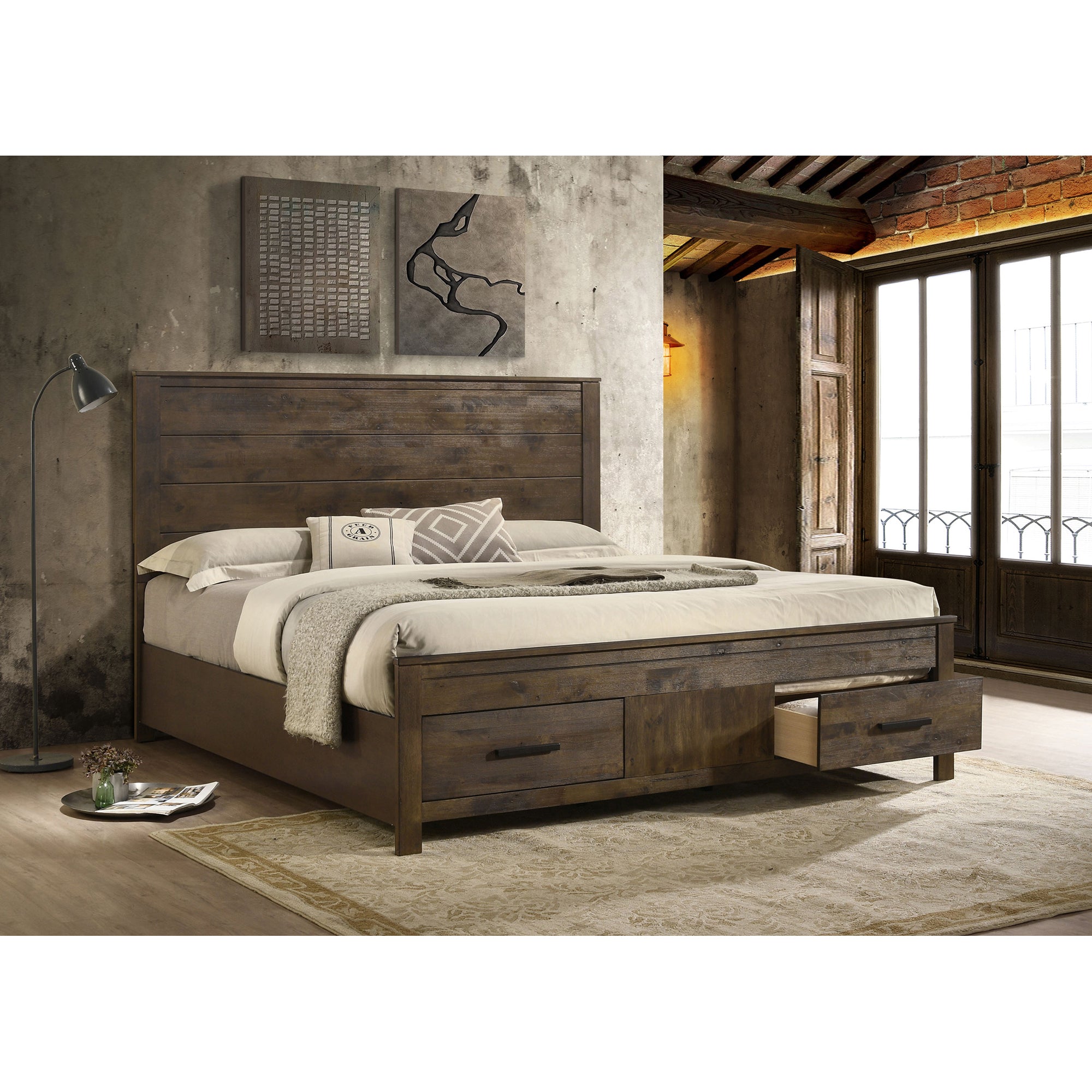 Greely Rustic Golden Brown Eastern King Storage Bed