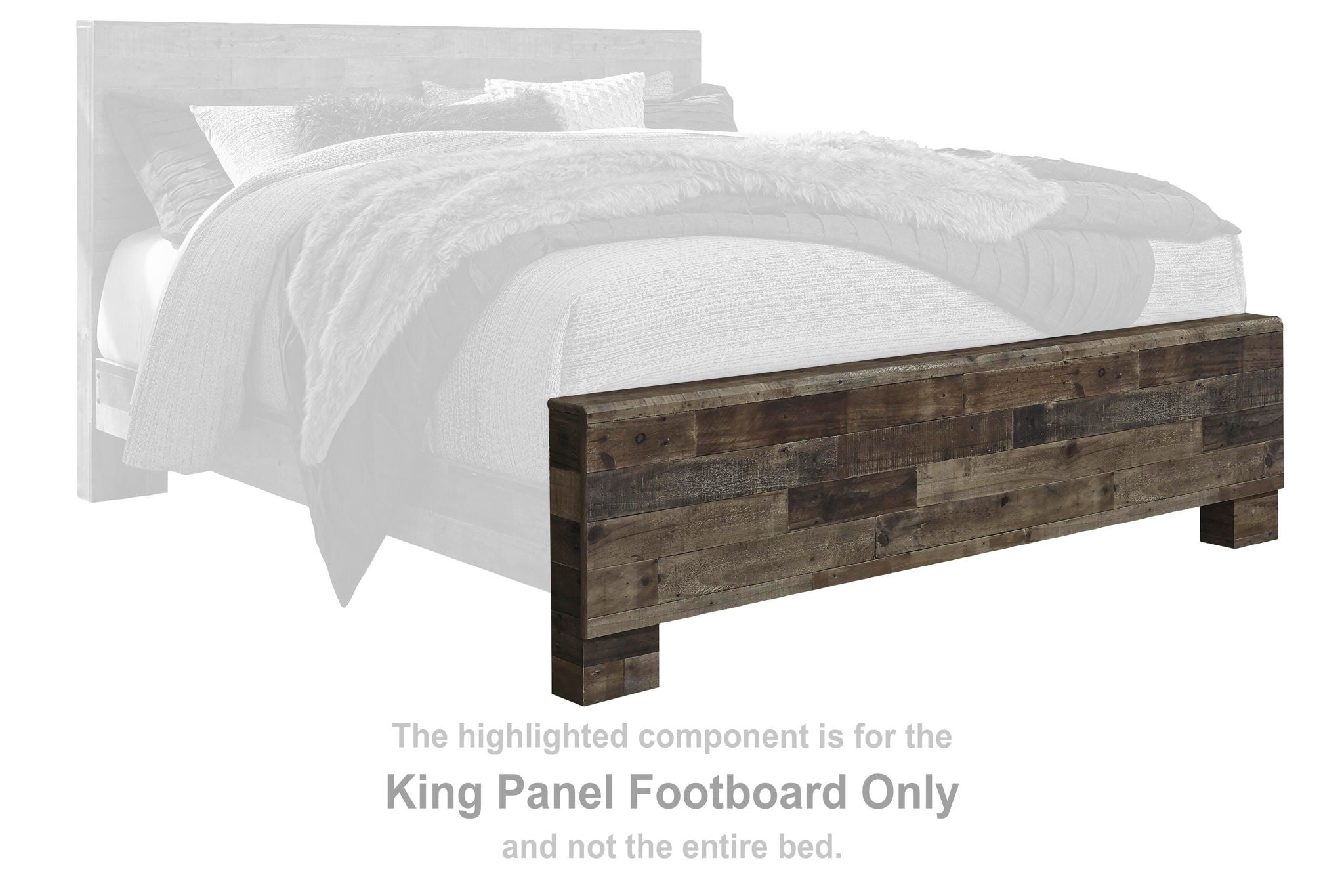 Derekson king panel footboard in multi gray wood, flat top and slatted panels