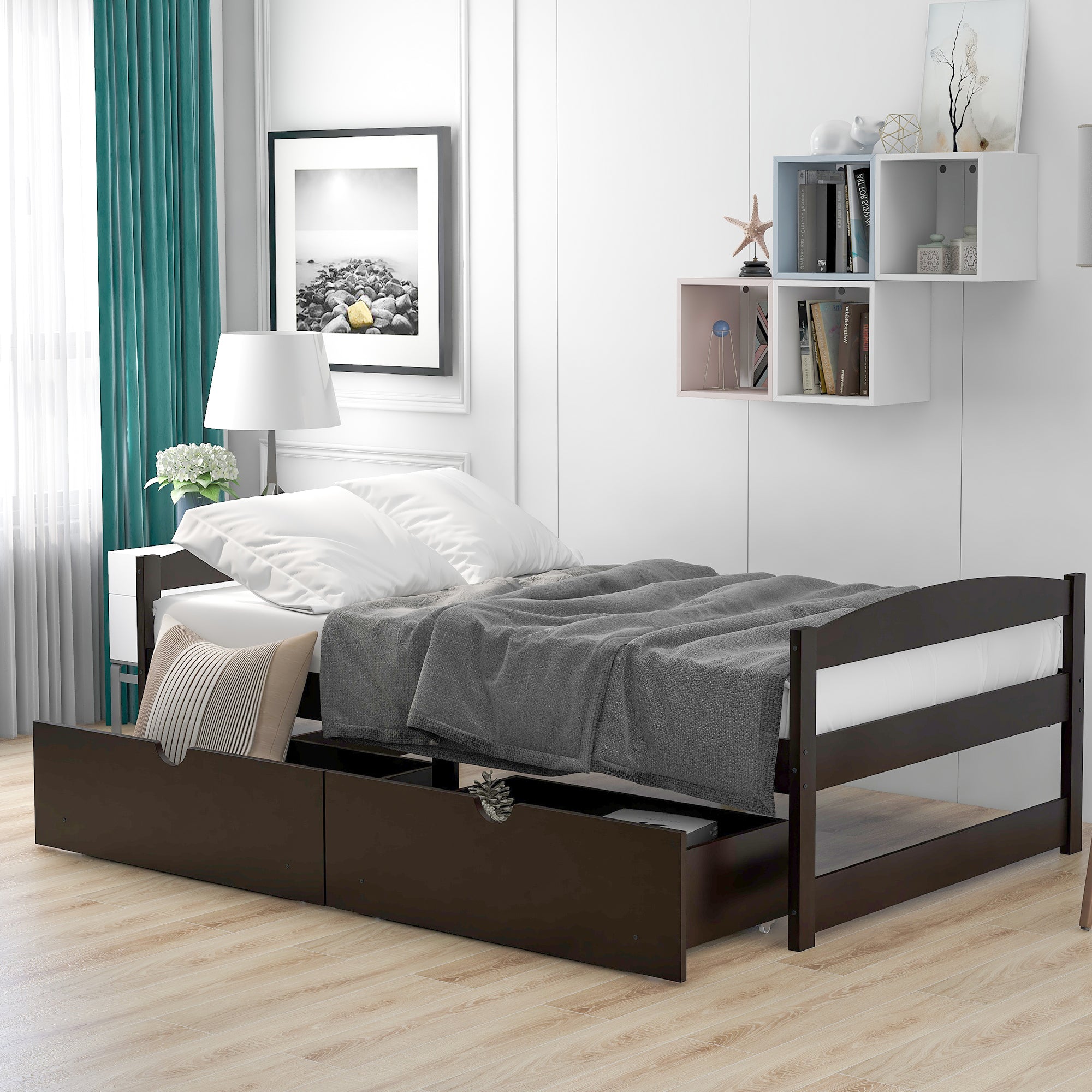 Espresso Twin Platform Bed w/ 2 Drawers