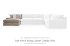 Gray left-arm corner chaise section with tufted throw pillows and low armrests