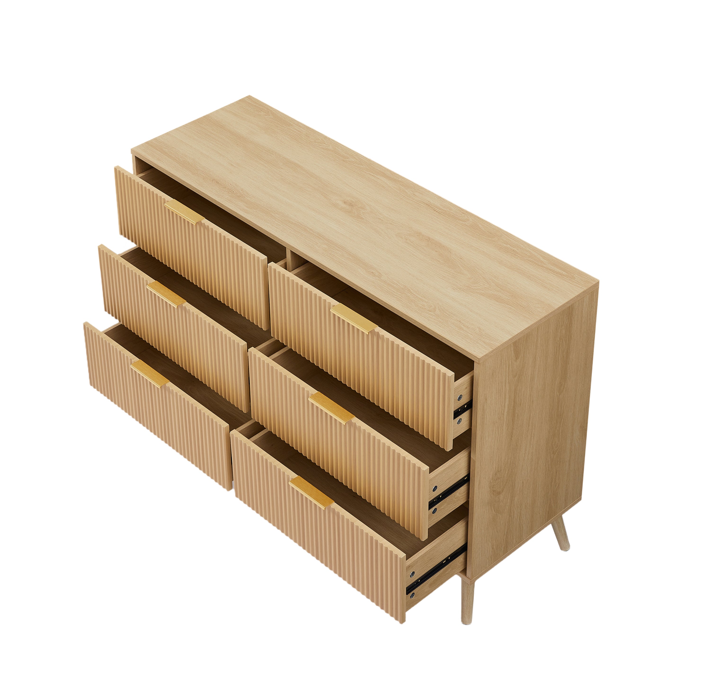 Wavy Drawer Dresser - 6 Drawers - Natural Wood