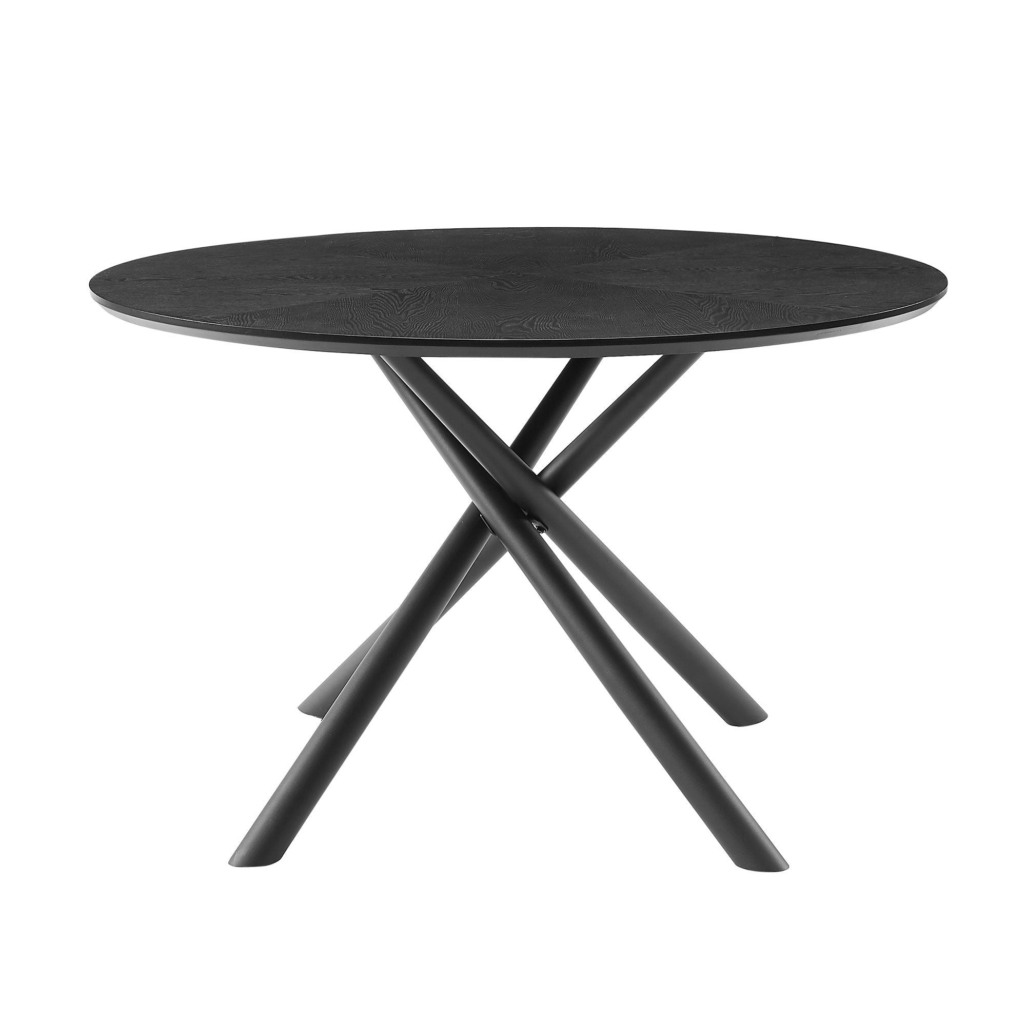 53.14" Round MDF Coffee Table End Table Short Leisure Tea Table Cross Legs Metal Base, Easy To Assemble, Black