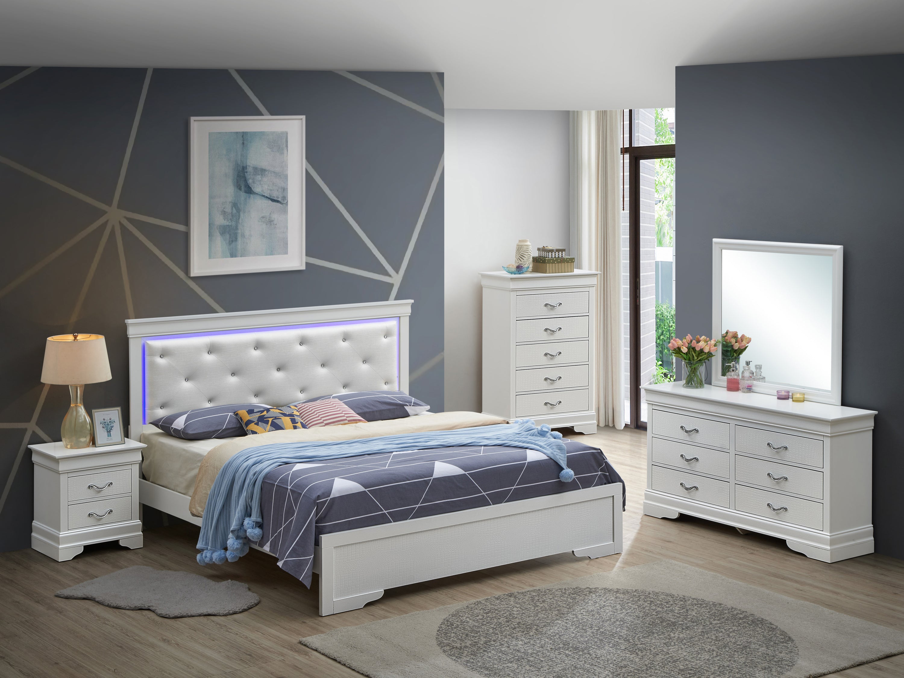 Elegant Silver Champagne King Bed