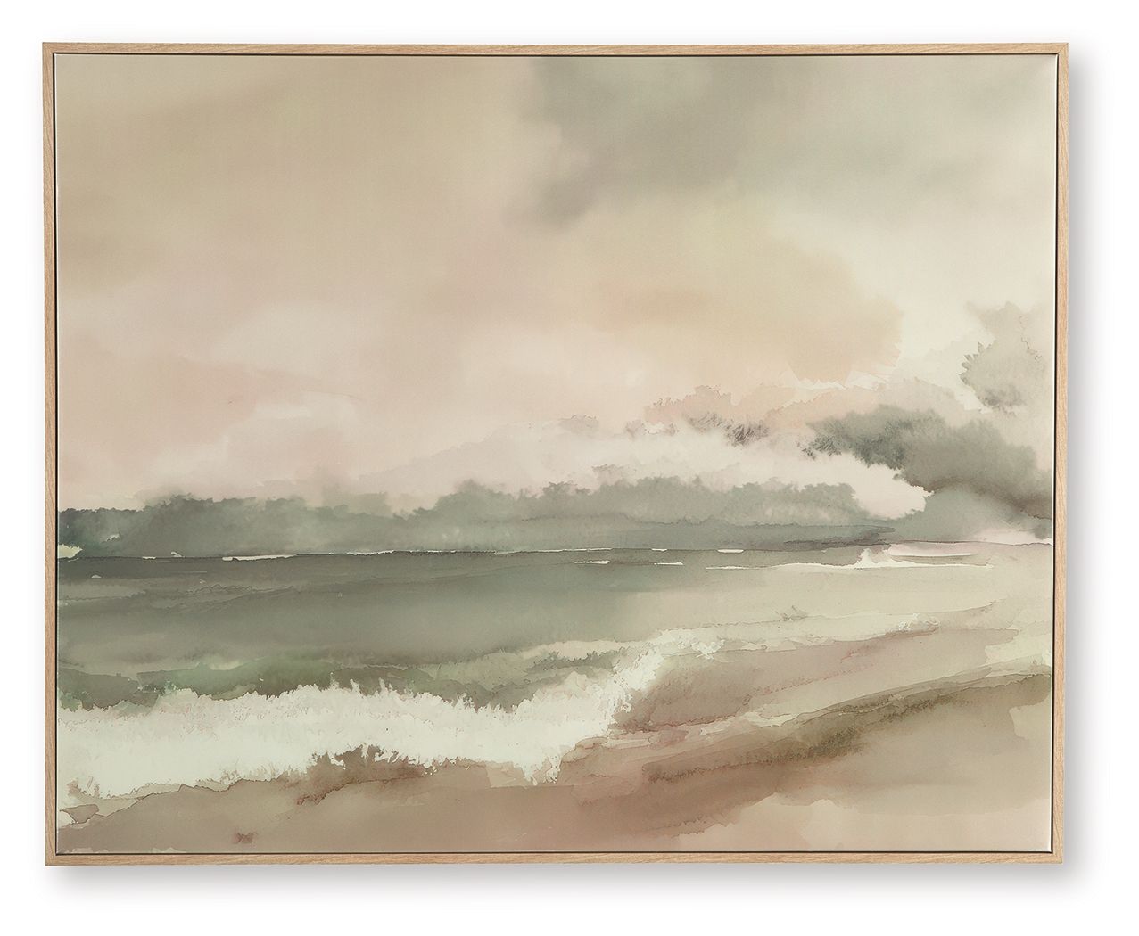Vallus framed wall art: blush, green, and gray watercolor landscape