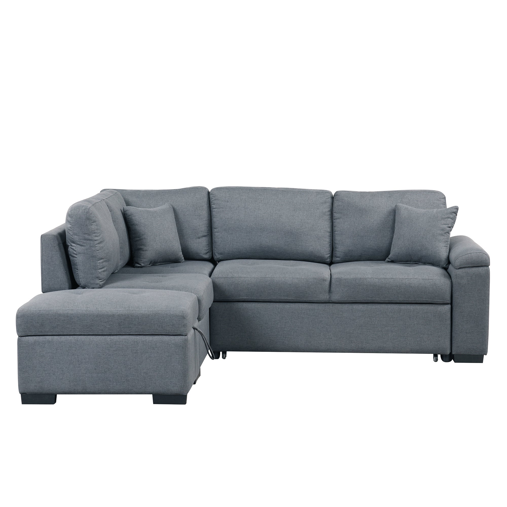 Dark Gray Velvet L Shaped Sleeper Sectional Sofa w/ Storage & USB