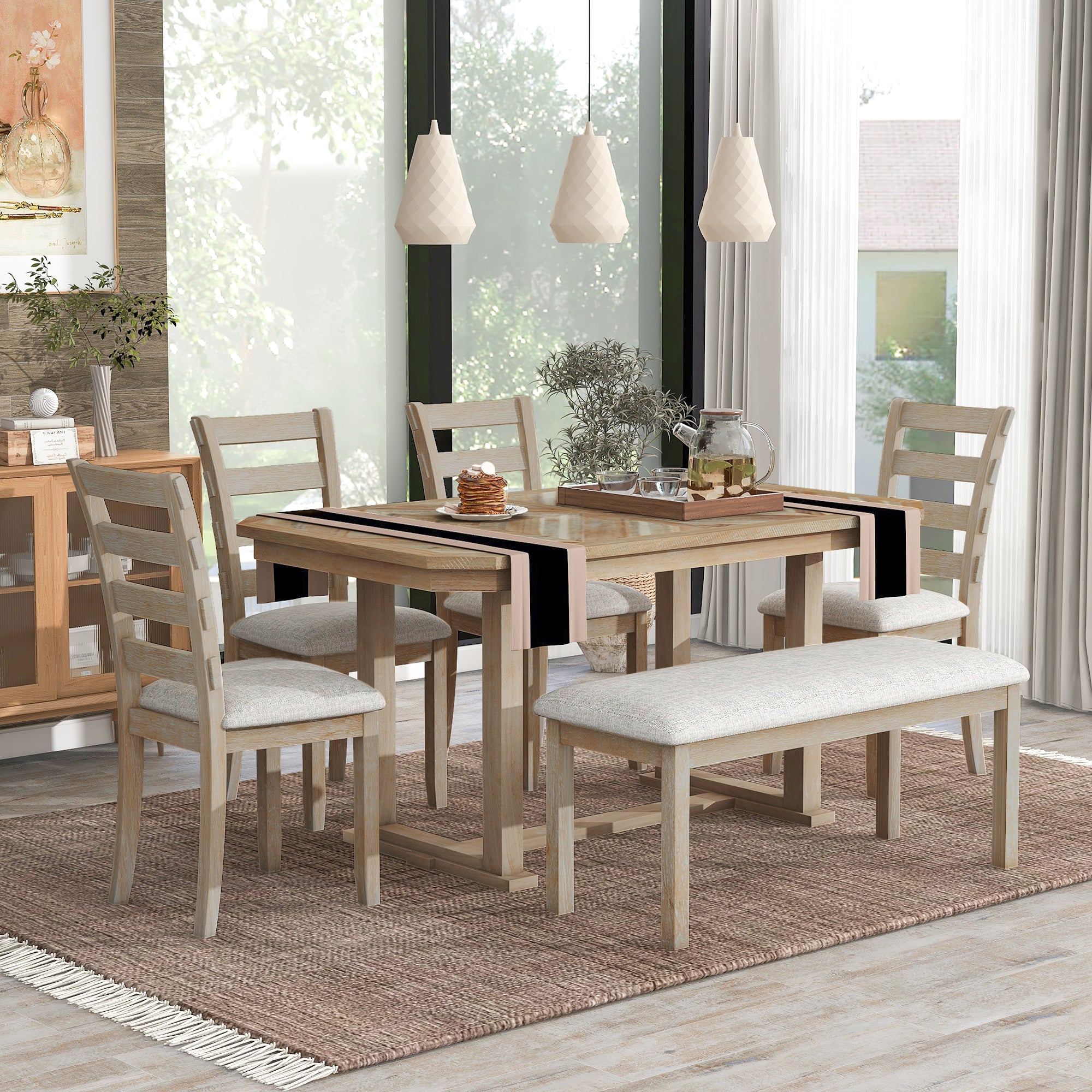 6-Piece Rubber Wood Dining Set