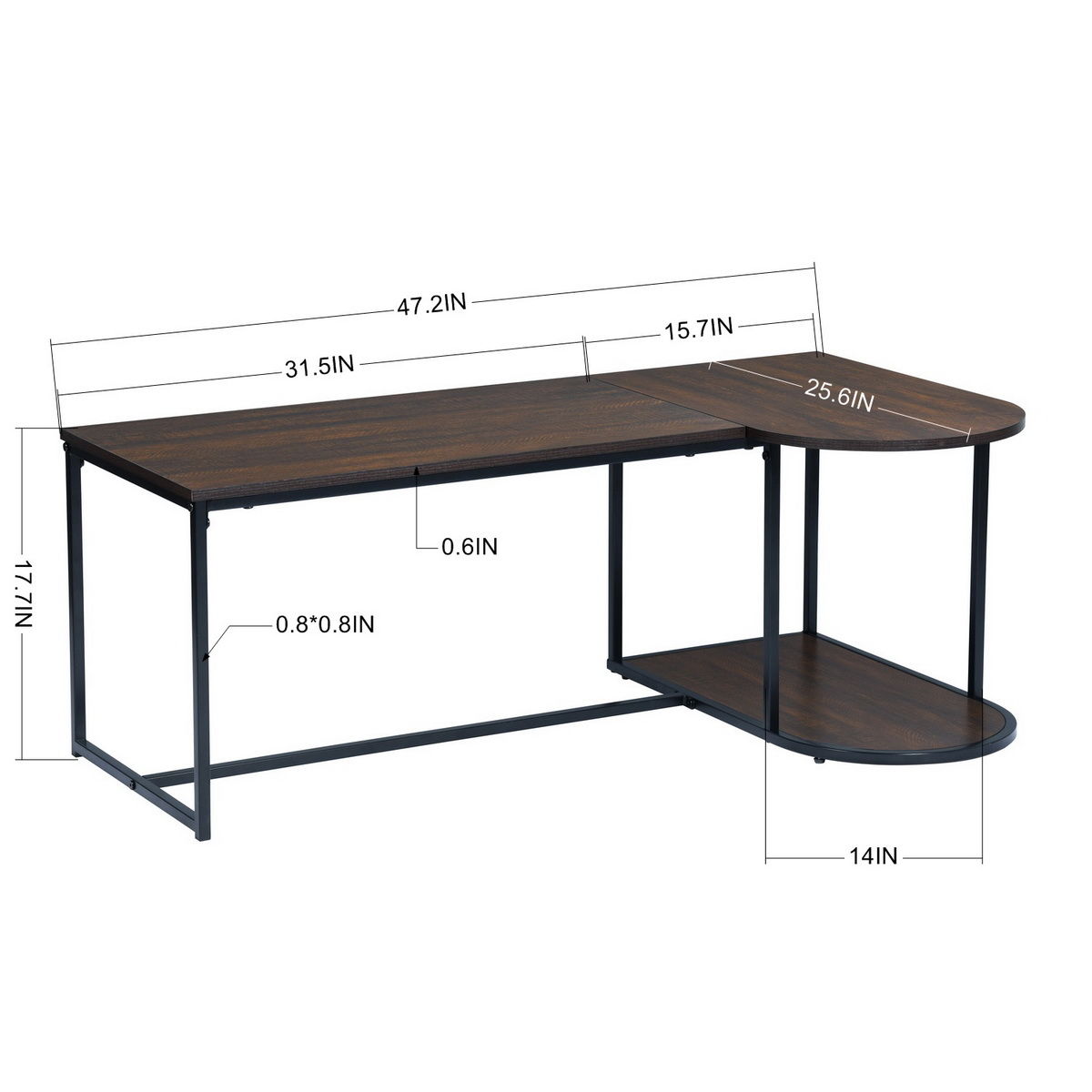 Modern Industrial Style Rectangular Wood Grain Top Coffee Table With Metal Frame - Walnut & Black