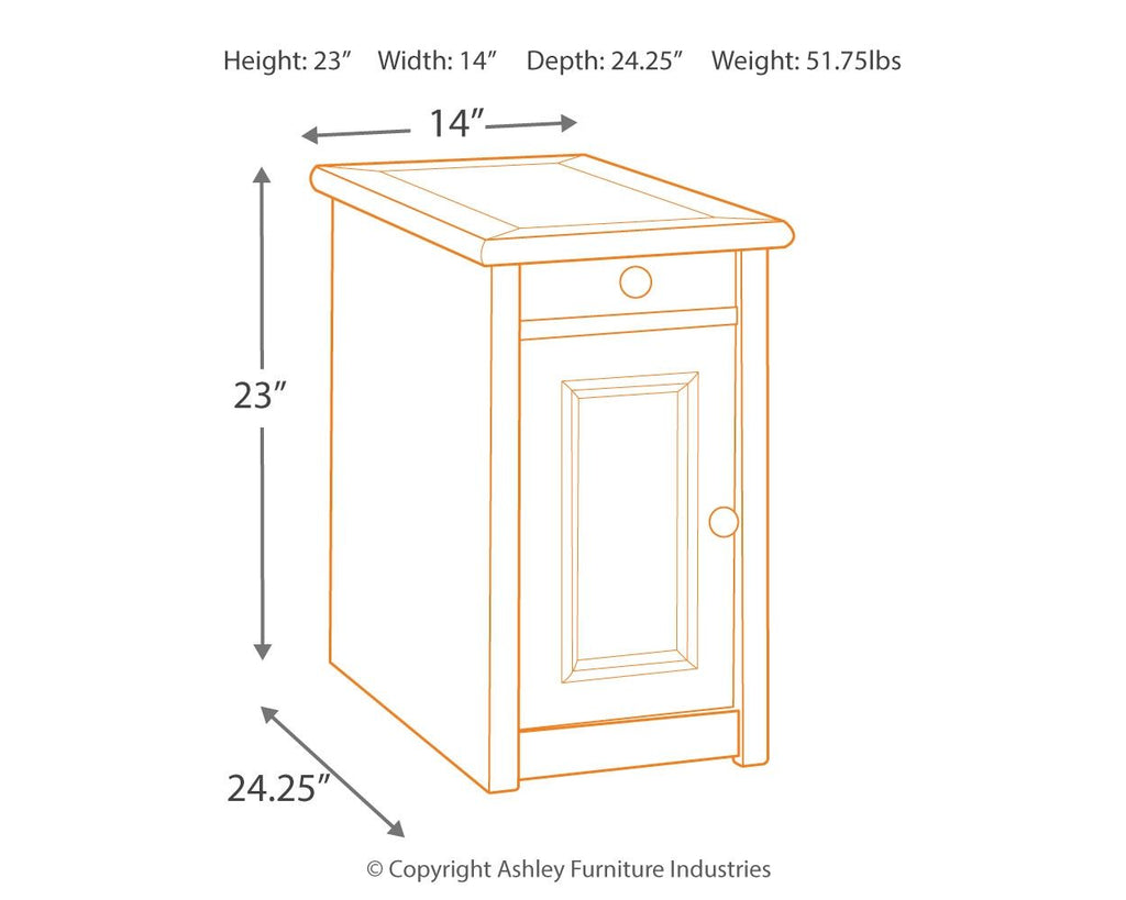 End table size diagram: height 23in, width 14in, depth 24.25in