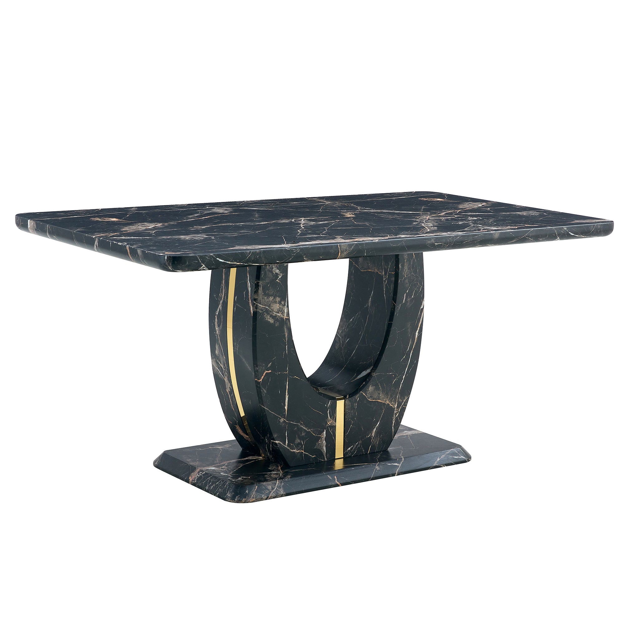 Black Marble Dining Set with 4 Chairs