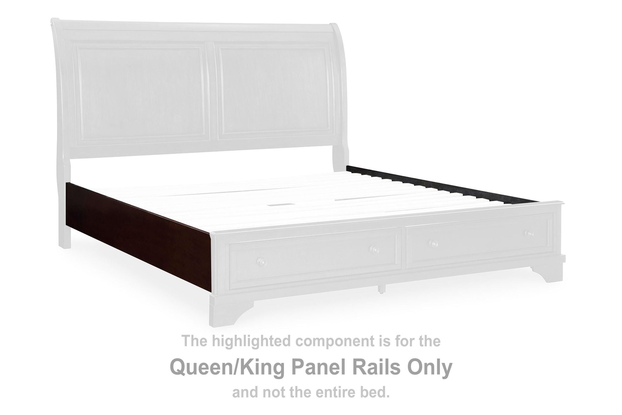 Queen/King panel rails with white headboard and dark brown side panels