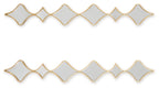 Gold accent mirror pair in horizontal strip with repeating diamond frame shapes