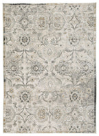 Gray and cream ornate area rug with detailed floral medallion pattern
