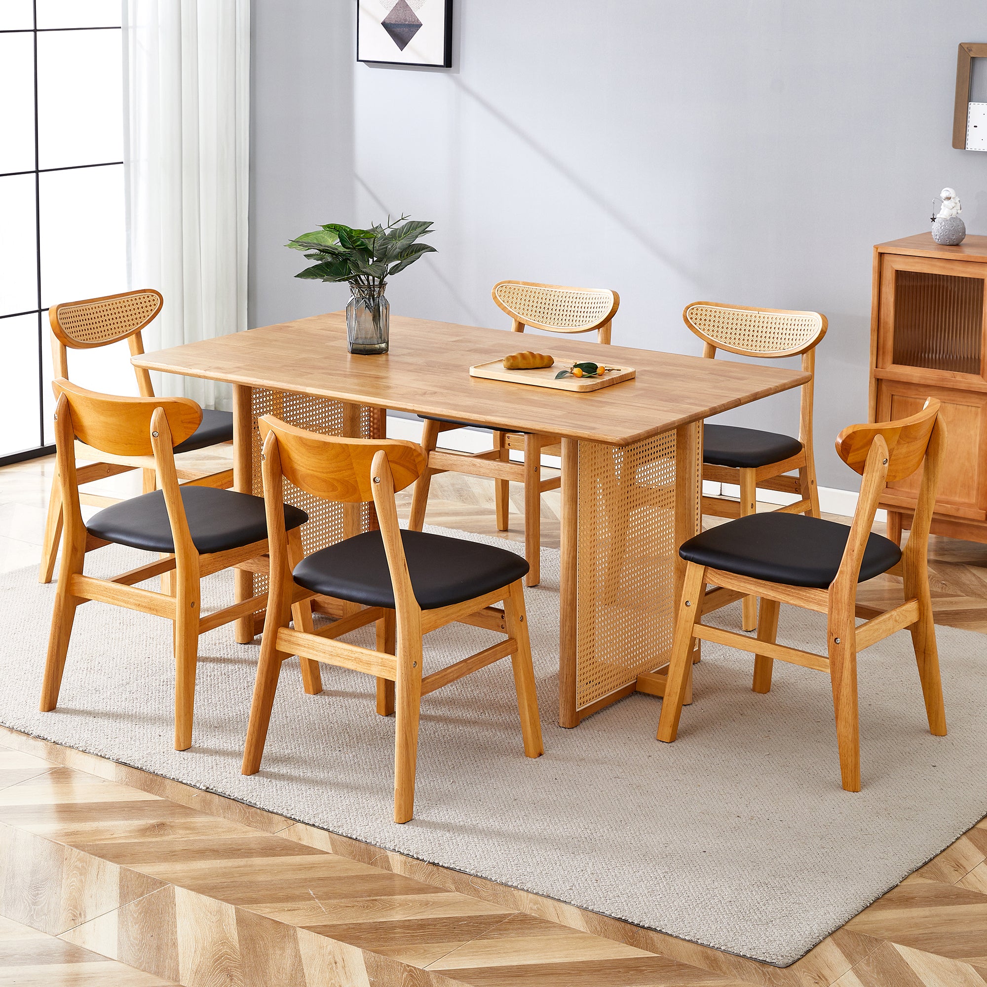 Ancient Style Solid Wood Dining Table & Chair Set