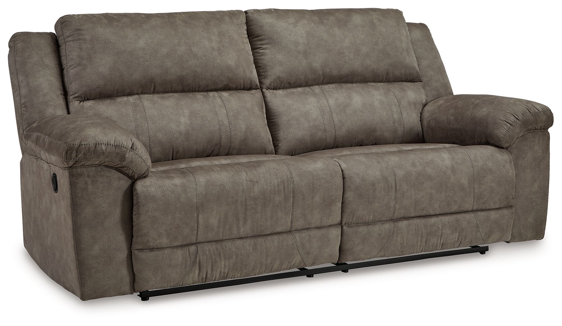 Reclining sofa in dark brown fabric with padded headrests and armrests