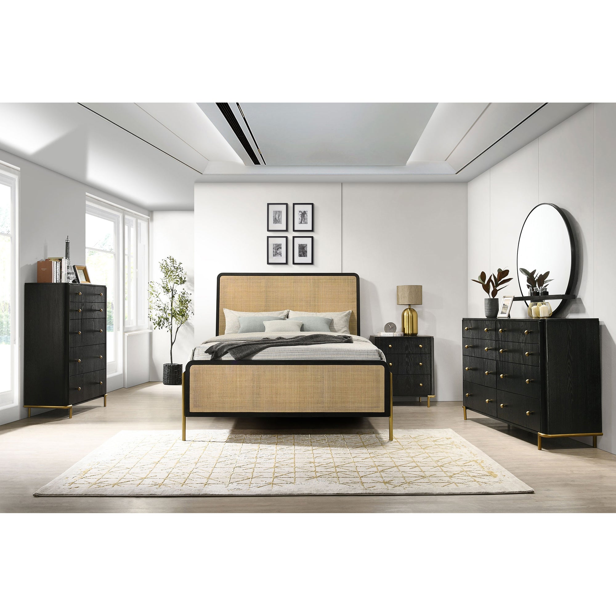 Anser Black Natural Queen 5-Piece Bedroom Set - Modern Style