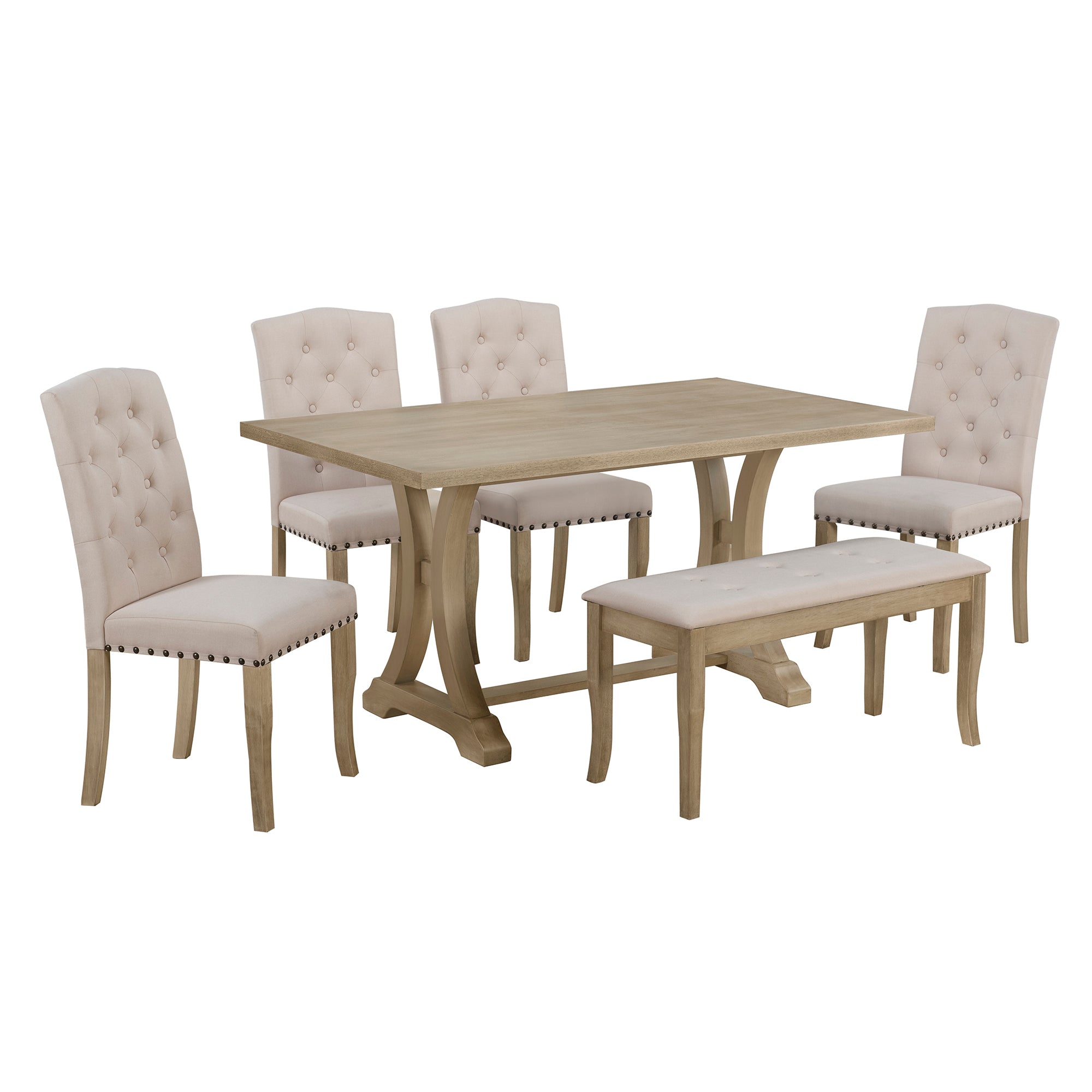 6-Pc Farmhouse Dining Set (Natural Wood)